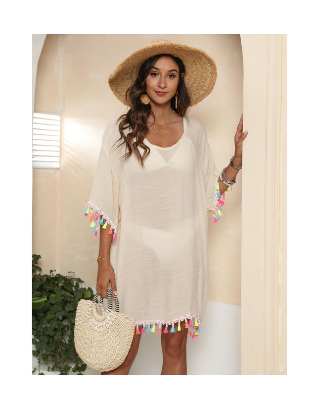Women's Swimsuit Beach Cover Ups Chiffon Bikini Bathing Suit Tassels Dress