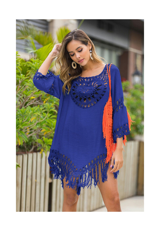 Womens Swimsuit Cover Up Crochet Bikini Coverups Summer Beach Hollow Out Tassel Dress
