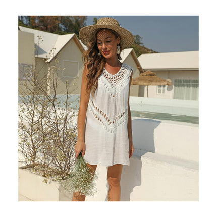 Women's Crochet Swim Coverups Sleeveless V Neck Summer Beach Cover Up Dress