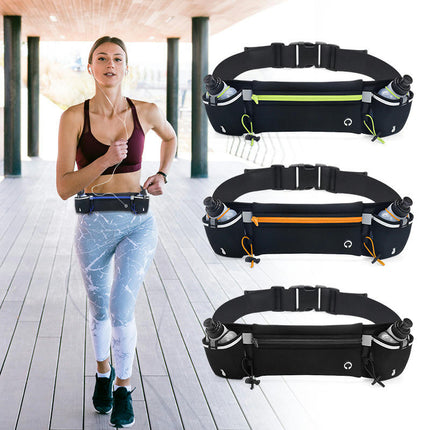 Running Belt with 2 Water Bottles Lightweight Mobile Phone Holder Waist Belt Fanny Pack Bag for Outdoor Sport