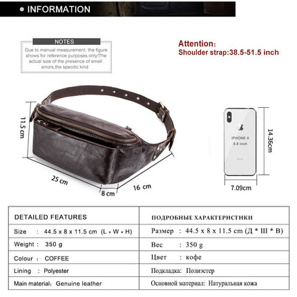 Sports Fanny Bag Leather Waist Pack for Man Women Unisex Hiking Sport Running Cycling with Adjustable Belt