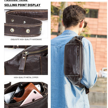 Sports Fanny Bag Leather Waist Pack for Man Women Unisex Hiking Sport Running Cycling with Adjustable Belt