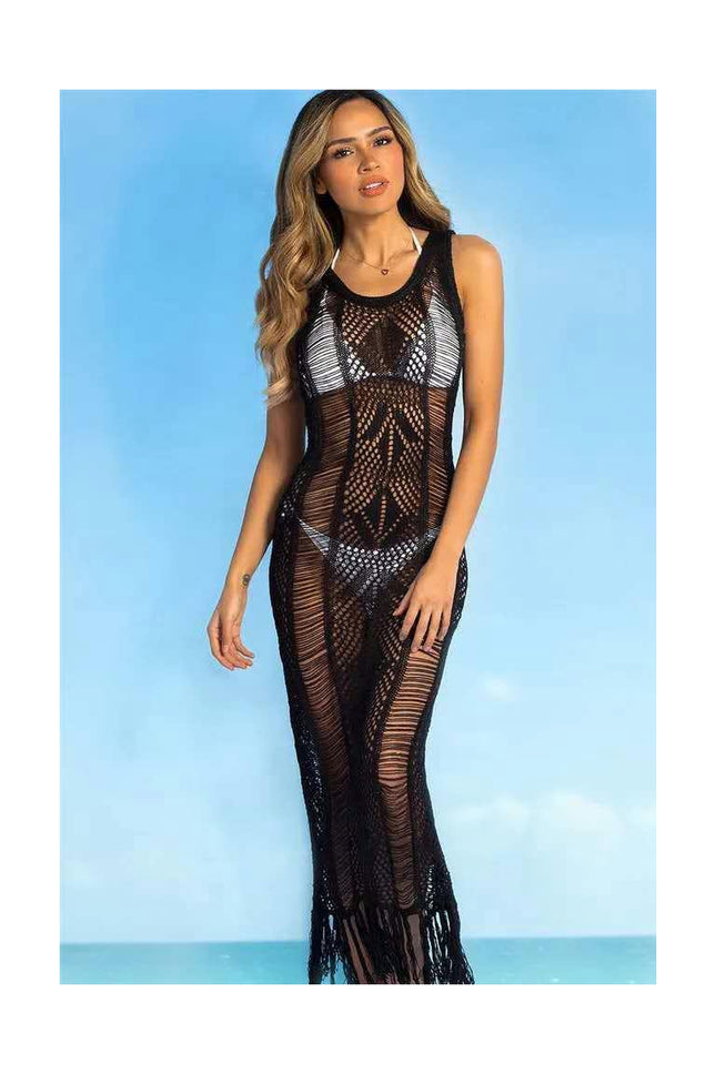 Women's Long Sunscreen Bikini Coverup Beach Dress Knitted Crochet Tassel Vacation Skirt