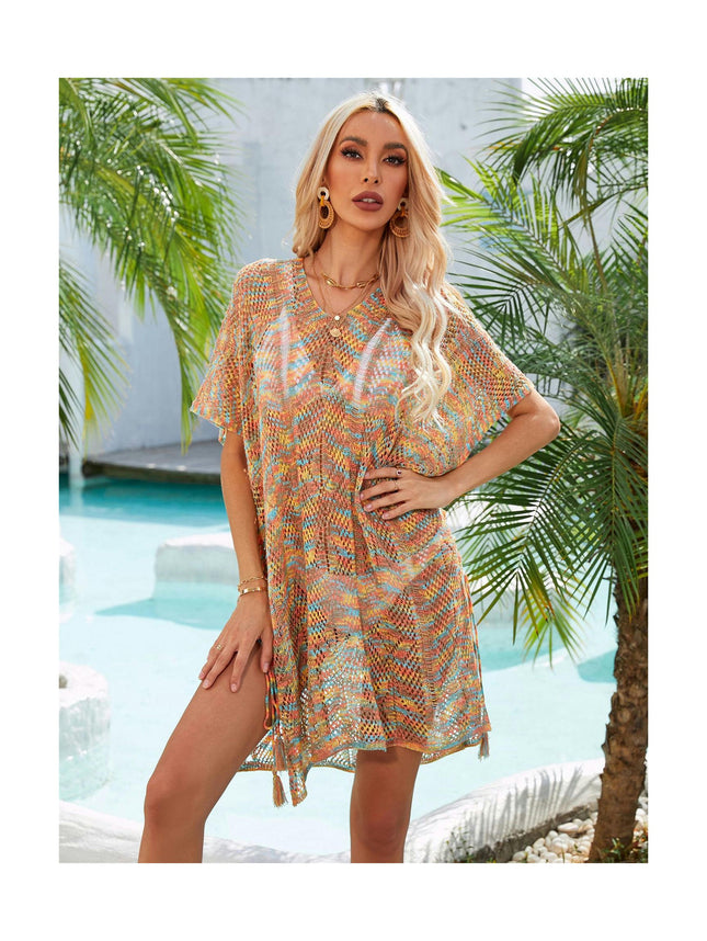 Women's Beach Knit Loose Short Sleeve Swimsuit Bikini Coverup Vacation Wear