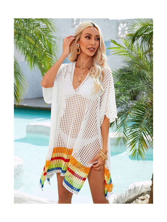 Women's Loose Batwing Sleeve Beachwear Splicing Crochet Hollow Out Plus Size Bikini Coverups