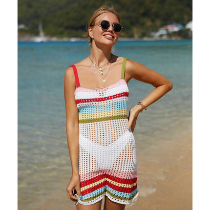 Women's Colorful Patchwork Bikini Beach Dress-Backless Fashion Camisole Cover Up