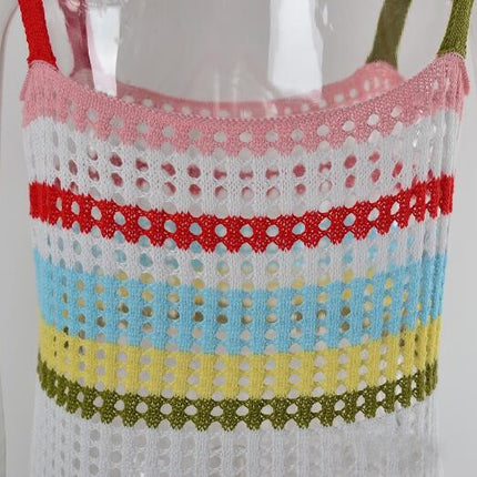 Women's Colorful Patchwork Bikini Beach Dress-Backless Fashion Camisole Cover Up