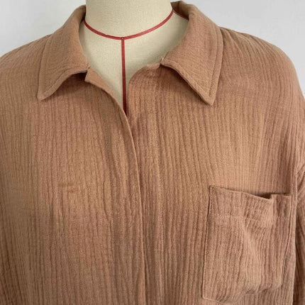 Women's 2-Piece Wrinkled Fabric Lapel Long Sleeve Shirt Drawstring Shorts Fashion Casual Set