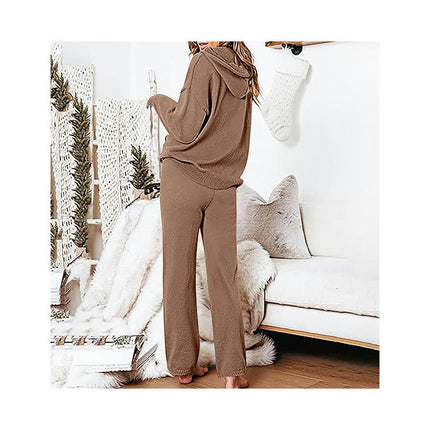 Women's Casual Sportswear Long Sleeve Hooded Top Fashion Elastic Tie Long Pants Two Piece Set