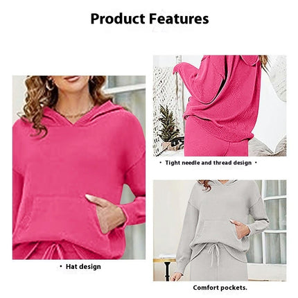 Women's Casual Sportswear Long Sleeve Hooded Top Fashion Elastic Tie Long Pants Two Piece Set