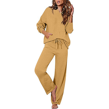 Women's Casual Sportswear Long Sleeve Hooded Top Fashion Elastic Tie Long Pants Two Piece Set