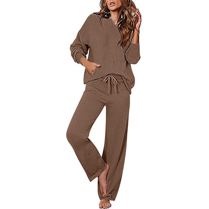 Women's Casual Sportswear Long Sleeve Hooded Top Fashion Elastic Tie Long Pants Two Piece Set