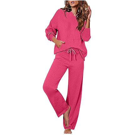 Women's Casual Sportswear Long Sleeve Hooded Top Fashion Elastic Tie Long Pants Two Piece Set
