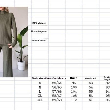 Women Knit Two Piece Fashion Casual Straight Leg Pants Loose High Neck Top Set