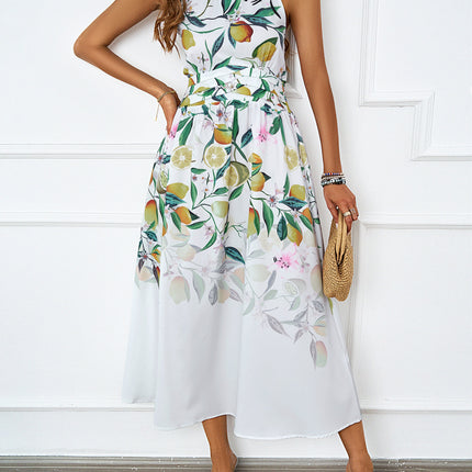 Women Summer Boho Long Dress Sleeveless Halter Neck Tie Smocked Beach Maxi Dress