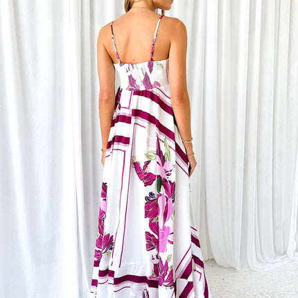 Womens Summer Boho Sleeveless Spaghetti Strap Floral A Line Beach Maxi Dress