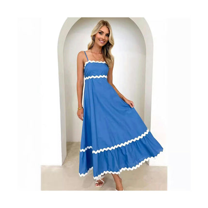 Womens Summer Flowy Maxi Dress Sleeveless Spaghetti Strap Ruffle Beach Long Dresses