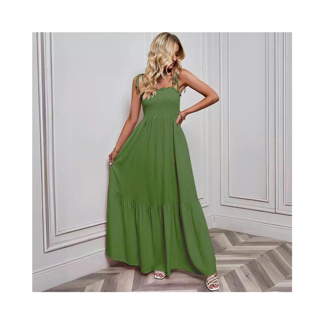Women Summer Square Neck Sleeveless Spaghetti Strap Flowy Maxi Dress