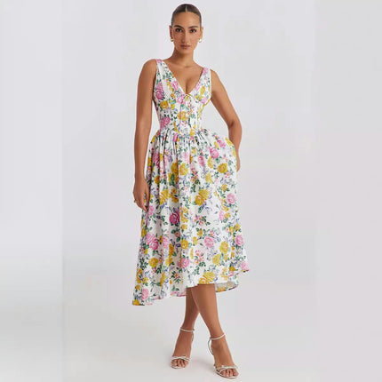 Women Sexy Deep V Neck Maxi Dress Sleeveless Backless Summer Dresses