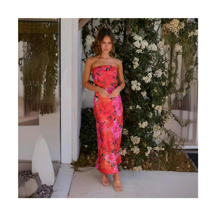 Backless Tube Tops Maxi Dress for Women Low Back Hollow Out Elegant Strapless Long Dresses