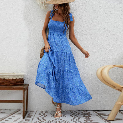 Women's Summer Casual Sleeveless Long Maxi Beach Dresses Square Neck Flowy Tiered Sun Dress