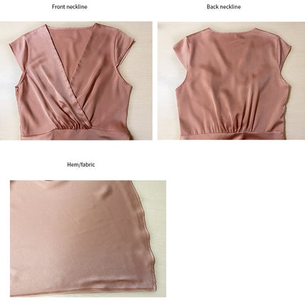 Women Satin Cap Sleeve V Neck Evening Cocktail Long Maxi Dress
