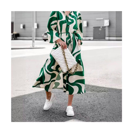 Women's Button Down Shirt Dresses Long Sleeve Causal Belted Midi Dress with Pockets