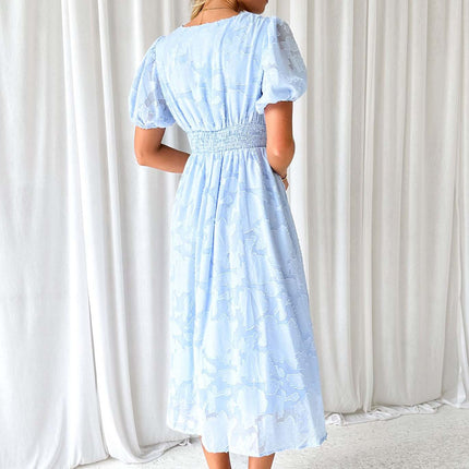 Women's Summer V Neck Short Sleeve Beach Party A-Line Flowy Maxi Dresses