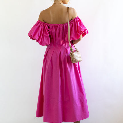 Womens Summer Puff Sleeve Off The Shoulder Boho Flowy A Line Long Dress