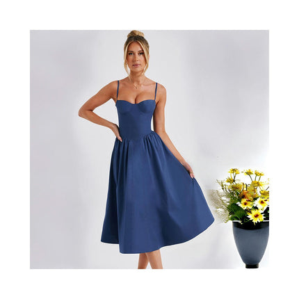 Sleeveless Corset Dress for Women Spaghetti Strap Flowy Pleated Midi Dress