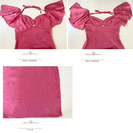 Satin Flutter Sleeve Wedding Guest Dresses for Women Sweetheart Neckline Midi Cocktail Dress