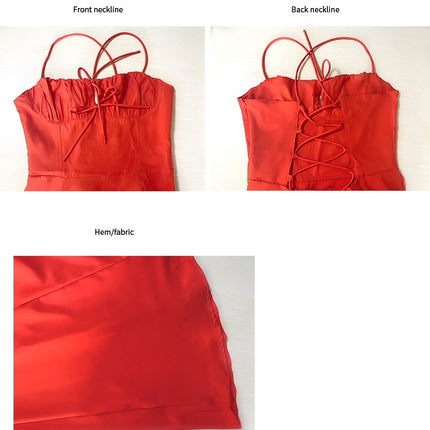 Spaghetti Strap Midi Dress for Women Sleeveless Backless Sundress Swing Corset Dresses