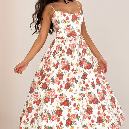Womens Summer Corset Dress Spaghetti Strap Sleeveless Flowy Midi Dress