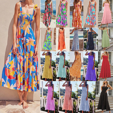 Women Spaghetti Strap Sleeveless Backless Tiered Ruffle A-Line Summer Maxi Dress 1