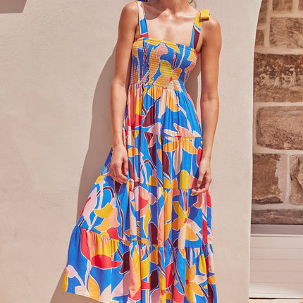 Women Spaghetti Strap Sleeveless Backless Tiered Ruffle A-Line Summer Maxi Dress 1