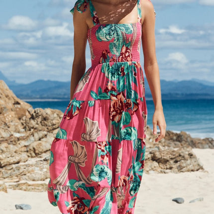 Women Spaghetti Strap Sleeveless Backless Tiered Ruffle A-Line Summer Maxi Dress 1