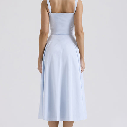 Women Spaghetti Strap Low Cut Corset Sleeveless Flowy A-Line Summer Beach Dress 1