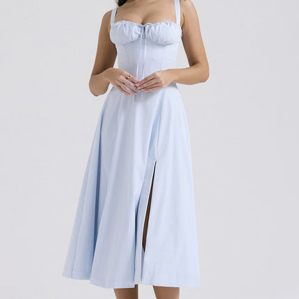 Women Spaghetti Strap Low Cut Corset Sleeveless Flowy A-Line Summer Beach Dress 2