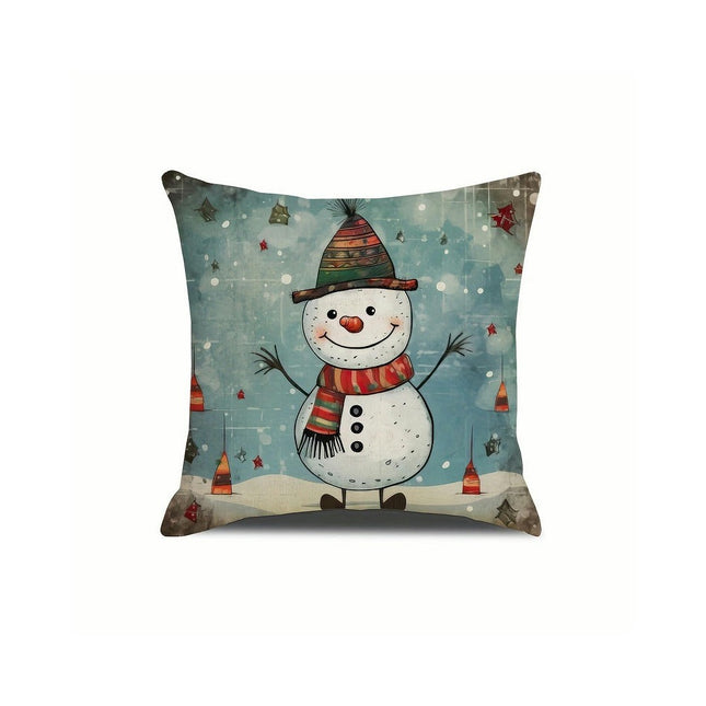 Christmas Pillow Covers Snowman Santa Claus Decor Throw Cushion Case for Home Couch-A