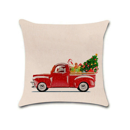 Merry Christmas Pillow Cover with Christmas Tree and Red Truck Home Decorative Throw Cushion Case