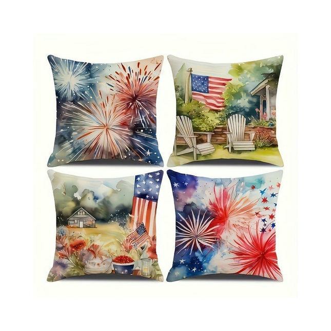 4th of July Pillow Covers Firework Decorative Throw Pillowcase Independence Day Cushion Cover for Sofa