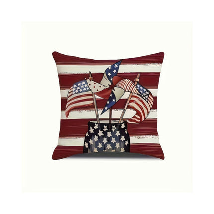 American Flag Independence Day Decorative Throw Pillow Covers Square Cushion Covers with Zipper-D