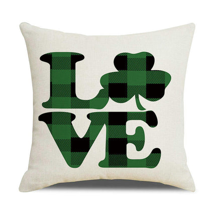 Lucky Clover Throw Pillow Cover,Green Cushion Case Cover Linen Pillowcase Decoration for Sofa Couch
