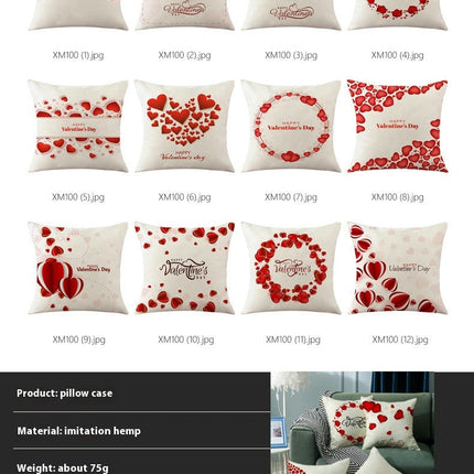 Valentines Day Throw Pillow Covers Love Hearts Decorative Pillowcase Cushion Covers Soft Pillow Cases-B