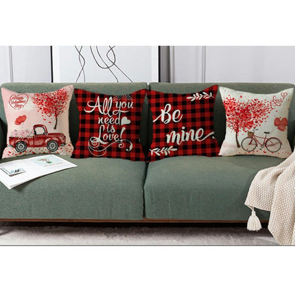Valentines Day Pillow Covers Plaid Valentines Throw Pillowcase Linen Cushion Case for Home Decor