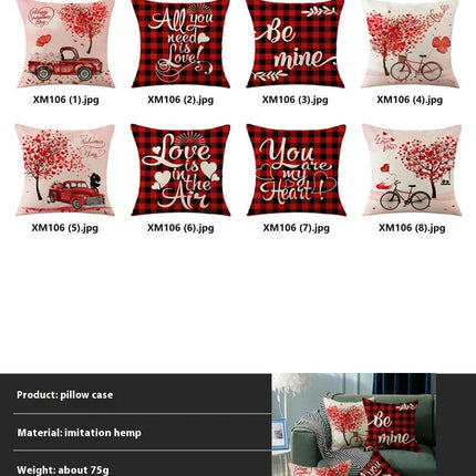Valentines Day Pillow Covers Plaid Valentines Throw Pillowcase Linen Cushion Case for Home Decor