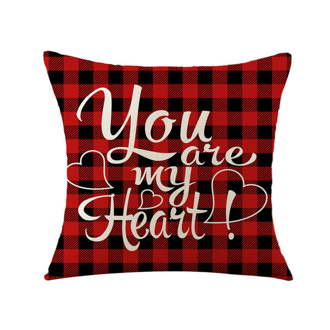 Valentines Day Pillow Covers Plaid Valentines Throw Pillowcase Linen Cushion Case for Home Decor