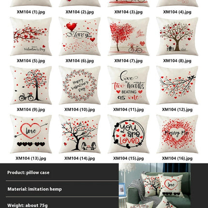 Valentine Pillow Covers Love Heart Valentine's Day Decorative Throw Pillows Cases Decor for Home Sofa Bed-A