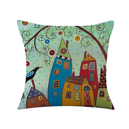 Linen Decorative Throw Pillow Covers Cute Cartoon Square Cushion Cover Pillowcase for Sofa Couch Bed