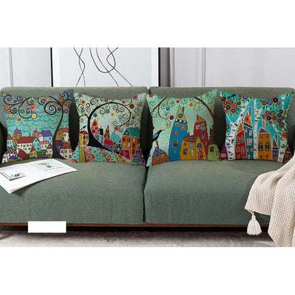 Linen Decorative Throw Pillow Covers Cute Cartoon Square Cushion Cover Pillowcase for Sofa Couch Bed